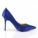 Escarpin bleu satin à talon aiguille et bout pointu