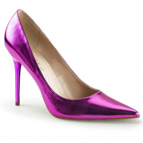 Escarpin violet métallisé à talon haut grande taille