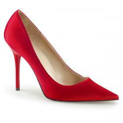 Escarpin rouge satin à talon aiguille et bout fin petite taille