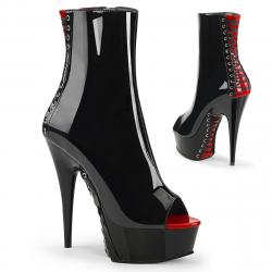 Bottine Pole Exotic Noire Vernie à Lacets Corset et Plateforme | Talon 15 cm