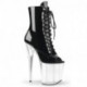 Bottine pole dance peep toe noire vernie à plateforme plexi et talon 20 cm Pleaser