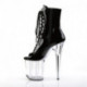 Bottine pole dance peep toe noire vernie à plateforme plexi et talon 20 cm Pleaser