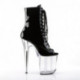 Bottine pole dance peep toe noire vernie à plateforme plexi et talon 20 cm Pleaser