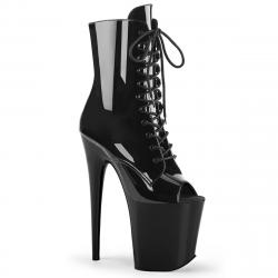 Bottine pole dance noire vernis à plateforme assortie et talon 20 cm Pleaser