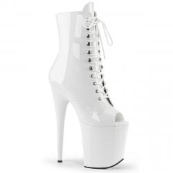Bottine pole dance peep toe blanche talon 20 cm Pleaser FLAM1021/W/M