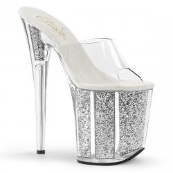 Chaussure pole dance talon 20 cm à paillettes argentées FLAM801G/C/SG