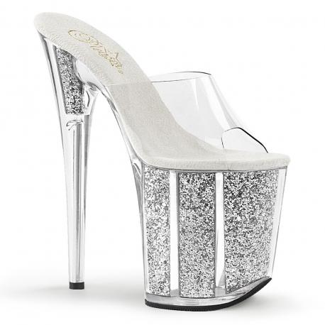 Chaussure pole dance talon 20 cm à paillettes argentées FLAM801G/C/SG