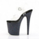 Chaussure pole dance transparente à plateforme noire pailletée et talon 20 cm Pleaser