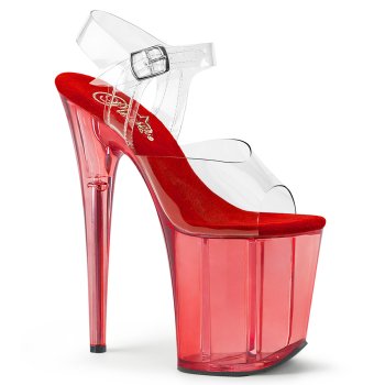 Chaussure pole dance transparente & rouge talon 20 cm - Pleaser