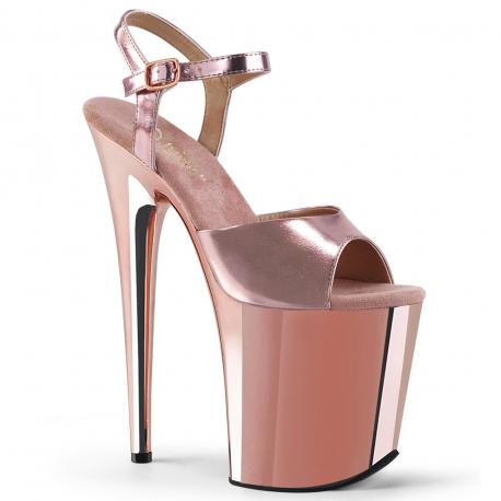 Sandale plateforme à talon de 20 cm rose gold métallisé Pleaser