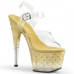 Sandale plateforme dorée et strass avec talon 18 cm