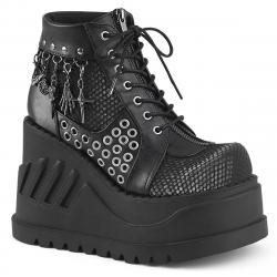 Chaussures Plateforme Gothique Demonia Cult Stomp-18 - Bottines Wedge Fishnet Charms
