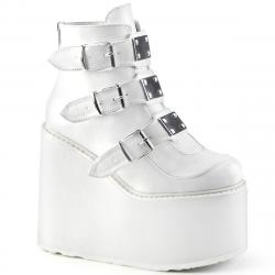 low boots gothique compensée blanche à triple boucles DemoniaCult femme