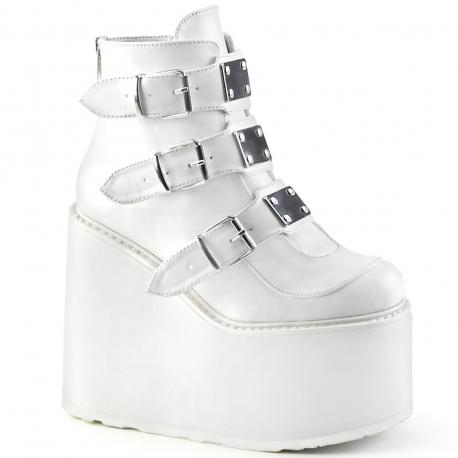 Bottine gothique compensée blanche à triple boucles Demonia Cult femme