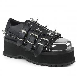 Chaussure compensée gothique homme noire avec coque chromée, boucles, pointes du 37 au 45