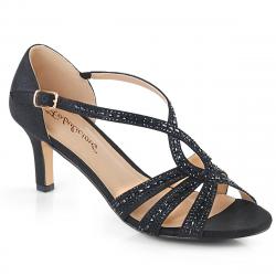 Escarpin noir et strass talon moyen 6 cm à brides | Soirée |Promo