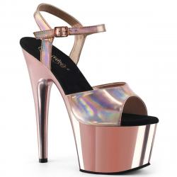 Sandale pole dance rose gold hologramme à plateforme or rose chromée Pleaser