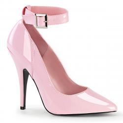 Escarpin talon aiguille rose vernis à bride cheville | petite et grande taille du 34,5 au 46