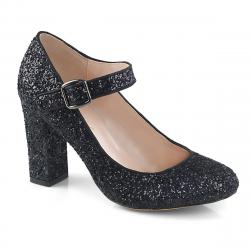 Babies noires à paillettes à haut talon carré 10 cm