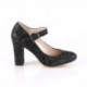 Babies noires à paillettes à haut talon carré 10 cm
