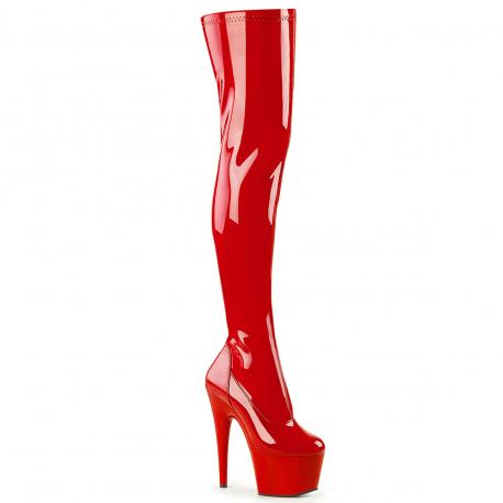 Cuissarde plateforme rouge verni vinyle talon aiguille sexy