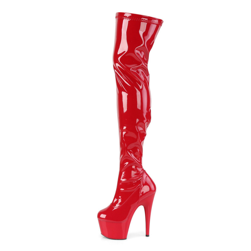 Cuissarde plateforme rouge verni vinyle talon aiguille sexy