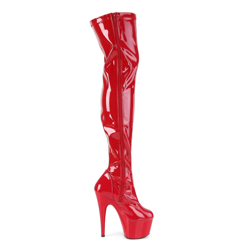 Cuissarde plateforme rouge verni vinyle a talon aiguille sexy