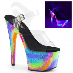 Chaussure pole dance à plateforme fluo multicolore et bride transparente