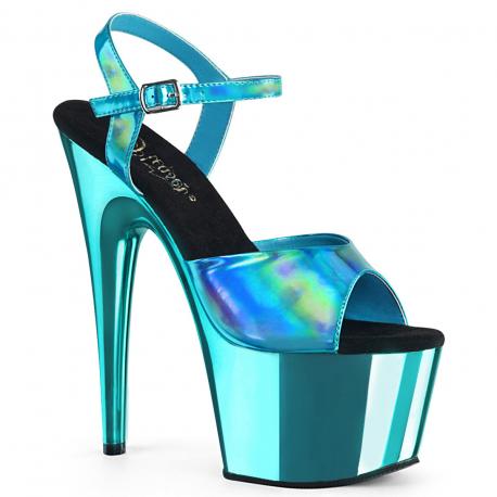 Sandale pole dance hologramme turquoise à plateforme chrome turquoise Pleaser