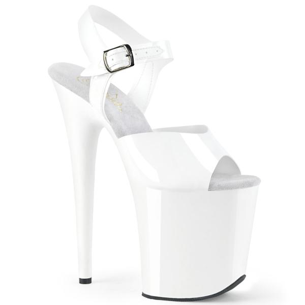 Sandale pole dance blanche vernis 20cm - FLAM808N/WTPU/M - CLePied