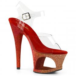 Sandale transparente à talon 18 cm et plateforme creuse à paillettes en dégradé rouge et or
