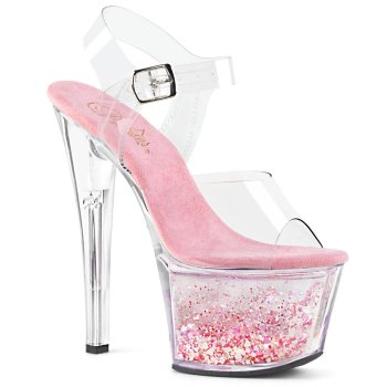 Chaussure pole dance transparente à paillettes 18cm - SKY308WHG - CLePied