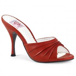 Mules pin up rouges à talon évasé avec surpiqures vintage
