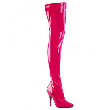 Cuissardes rose fuchsia moulantes à talon aiguille sexy 12 cm - grande taille du 36 au 46