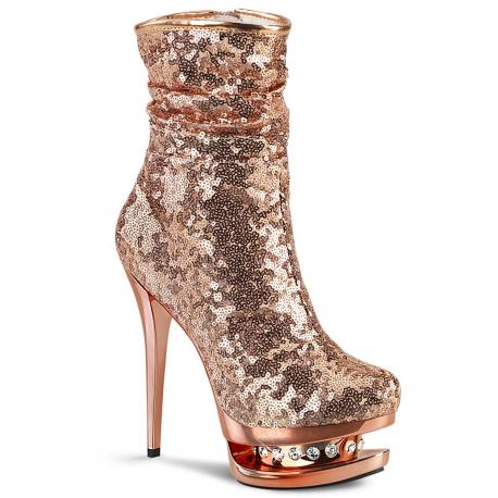 Bottine plateforme à sequins rose gold et strass talon aiguille 15 cm