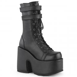 Botte gothique mi mollet noire DEMONIA femme à plateforme avec boucles et zip arrière