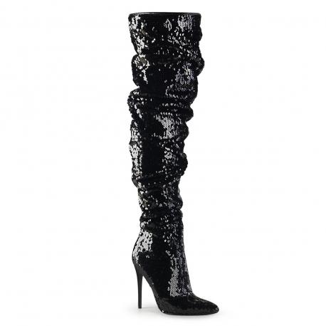 Cuissarde talon aiguille sequins noirs Petite Grande taille