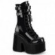 Botte gothique mi-mollet noire vernis pour femme à plateforme et gros talon Chunky