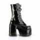 Botte gothique mi-mollet noire vernis pour femme à plateforme et gros talon Chunky