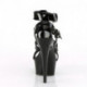 Sandale cage talon haut noire vernis à plateforme sexy avec anneaux et clous