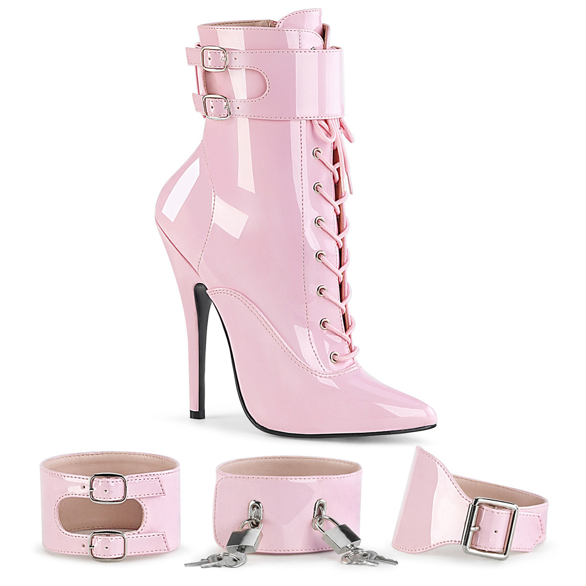 Bottines sexy roses lacets et talon de 15 cm