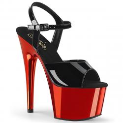 Sandale plateforme rouge chromée et noire talon 18 cm | ADORE-709