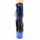 Bottine Pole Dance à lacets Pleaser noire vernis et plateforme bleu royal chromée