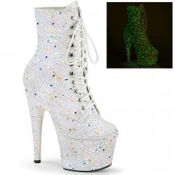 Chaussure pole exotic blanche pailletée irisée fluorescente à talon aiguille | Adore