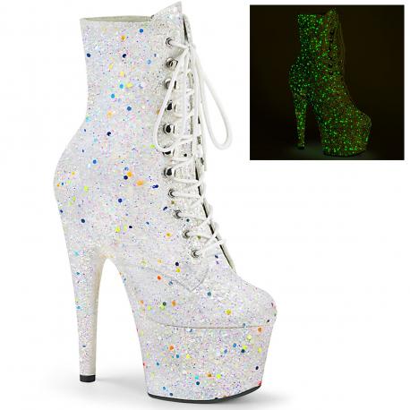 Chaussure pole exotic blanche pailletée irisée fluorescente à talon aiguille | Adore