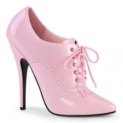 Escarpin Oxford rose vernis à lacets et haut talon petite et grande taille