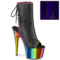Chaussure Pole Dance ouverte noire à plateforme arc-en-ciel métallisée