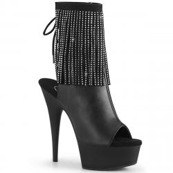 chaussure pole exotic noire ouverte à franges strass avec talon 15 cm Pleaser