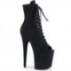 Bottine pole dance peep toe en suédine noire à plateforme assortie et talon 20 cm Pleaser