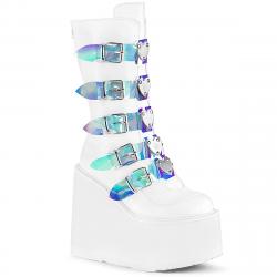 Bottes Blanches Holographiques Gothiques à sangles Demonia Cult Swing-230